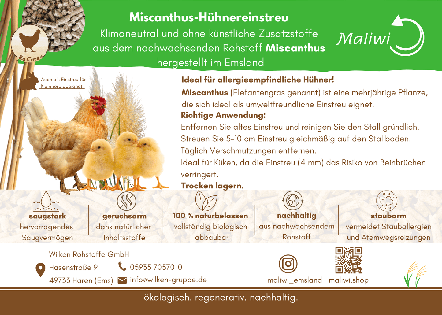 Nistplatz - Hühnereinstreu 15 kg - Maliwi Shop