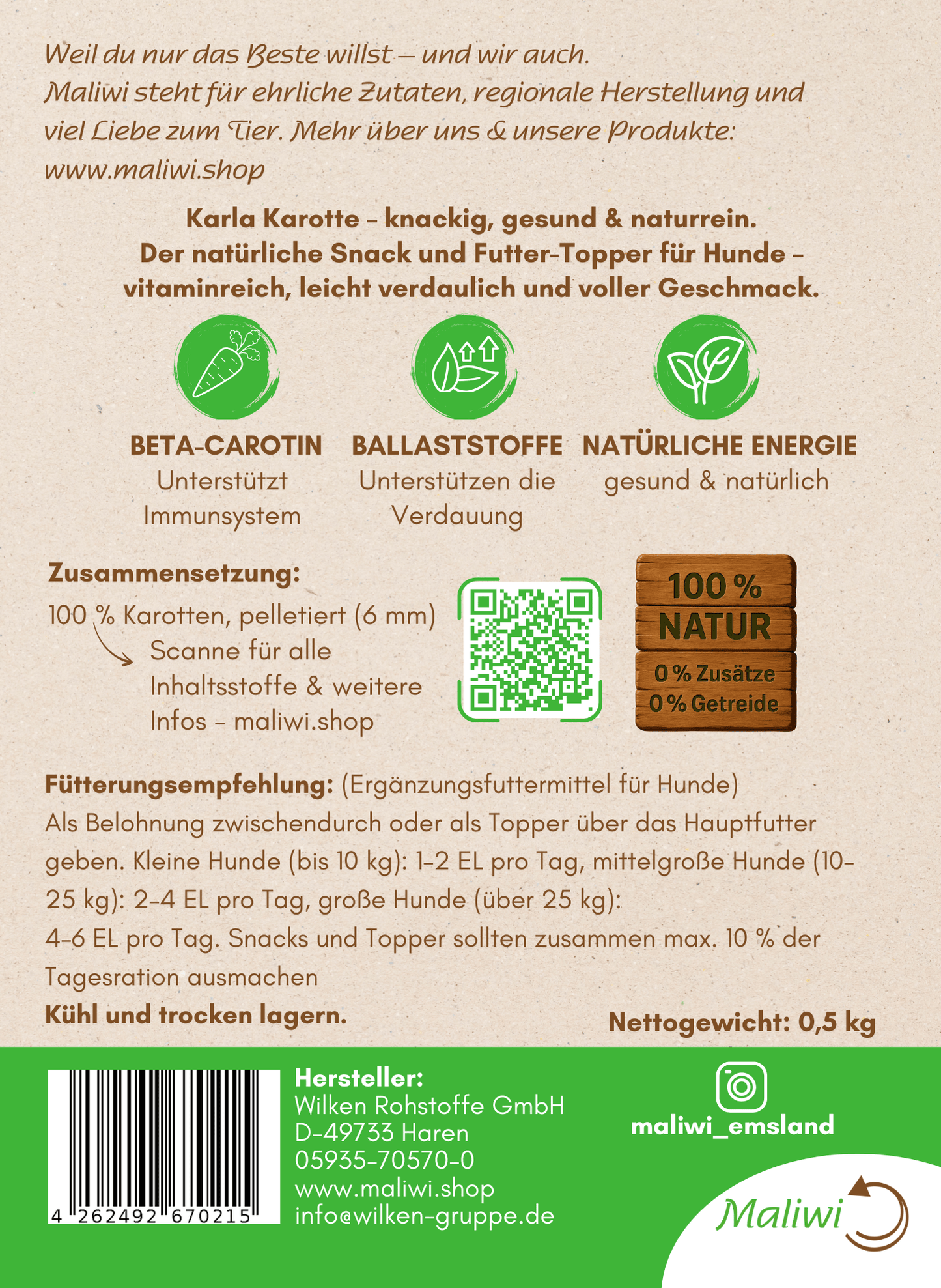 Karla Karotte - Karottensnack & Topping 0,5 kg - Maliwi Shop
