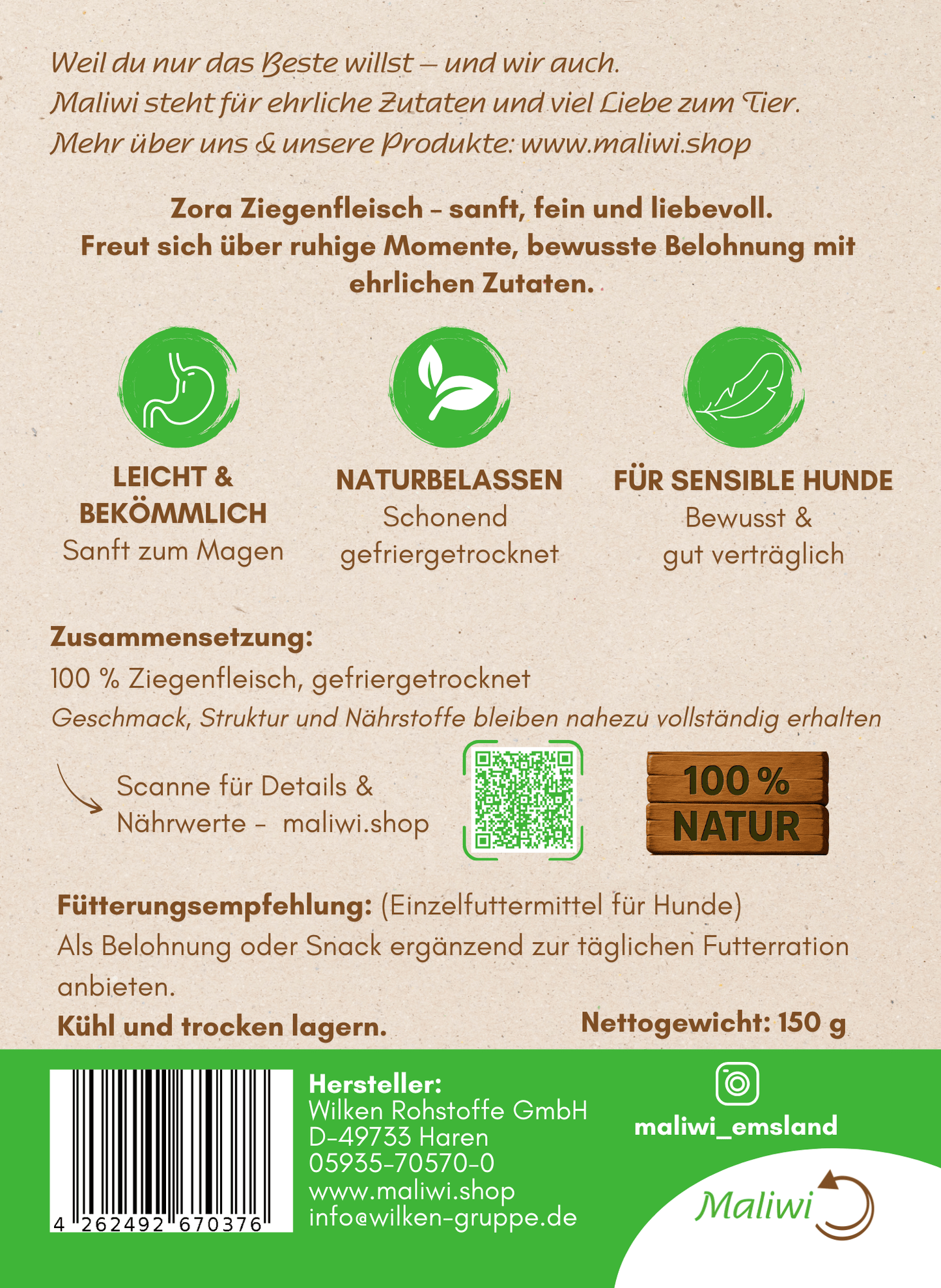Zora Ziegenfleisch - Happen 150 g - Maliwi Shop