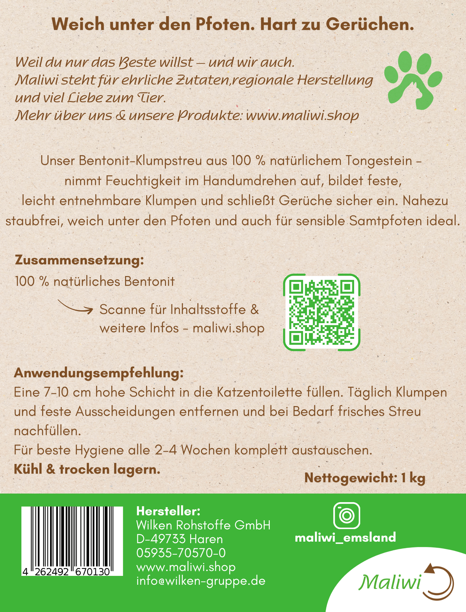 Pfotenpause - Bentonit Katzeneinstreu - Maliwi Shop