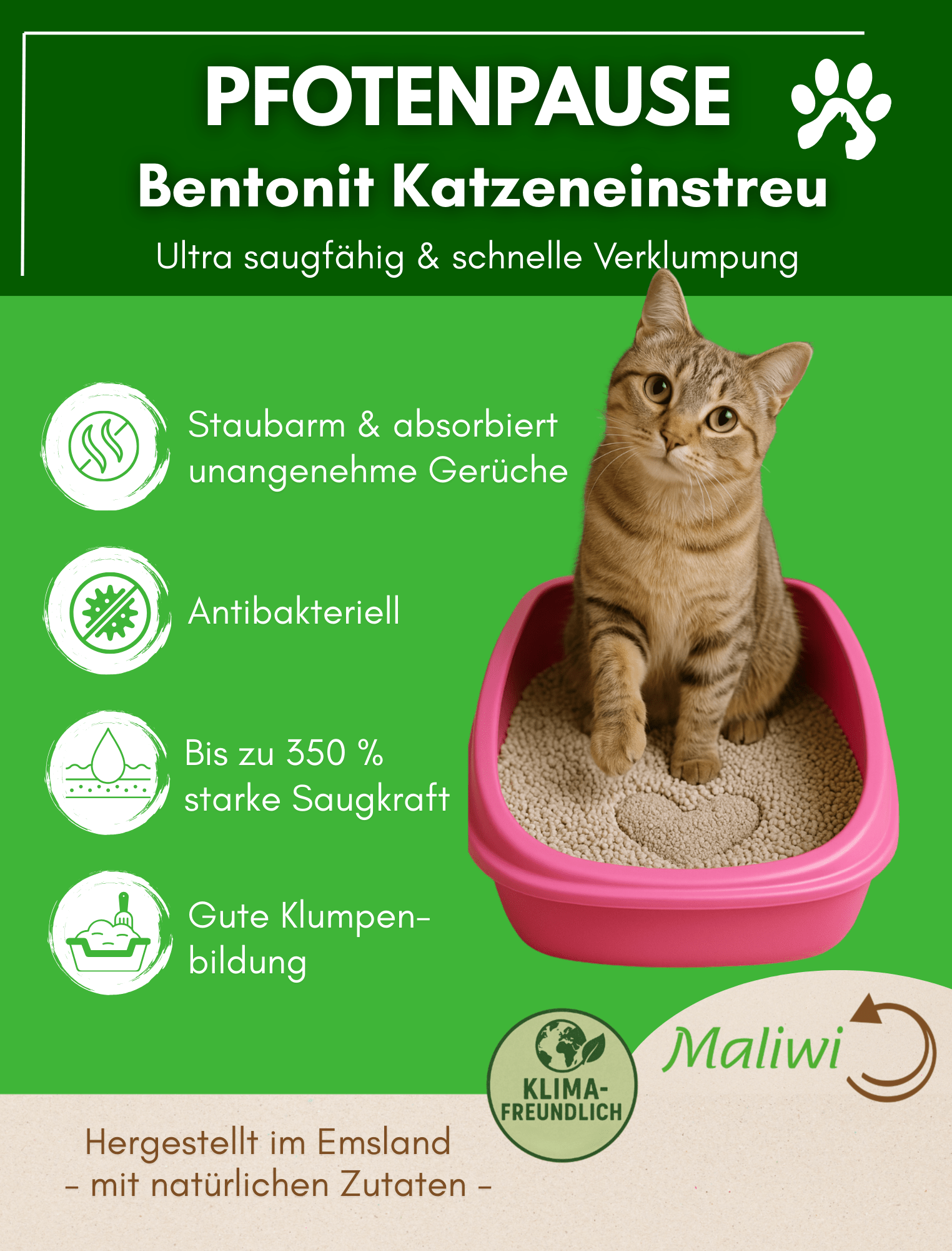 Pfotenpause - Bentonit Katzeneinstreu - Maliwi Shop