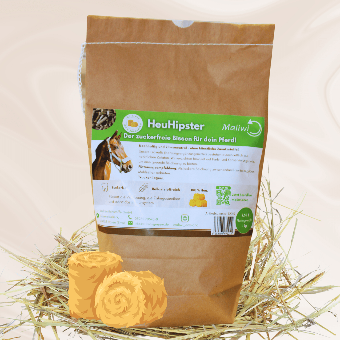 HeuHipster Heucobs 1 kg – 100 % naturreines Heu für Pferde, ballaststoffreich, staubarm & ohne Zusatzstoffe – Ergänzungsfuttermittel aus dem Emsland