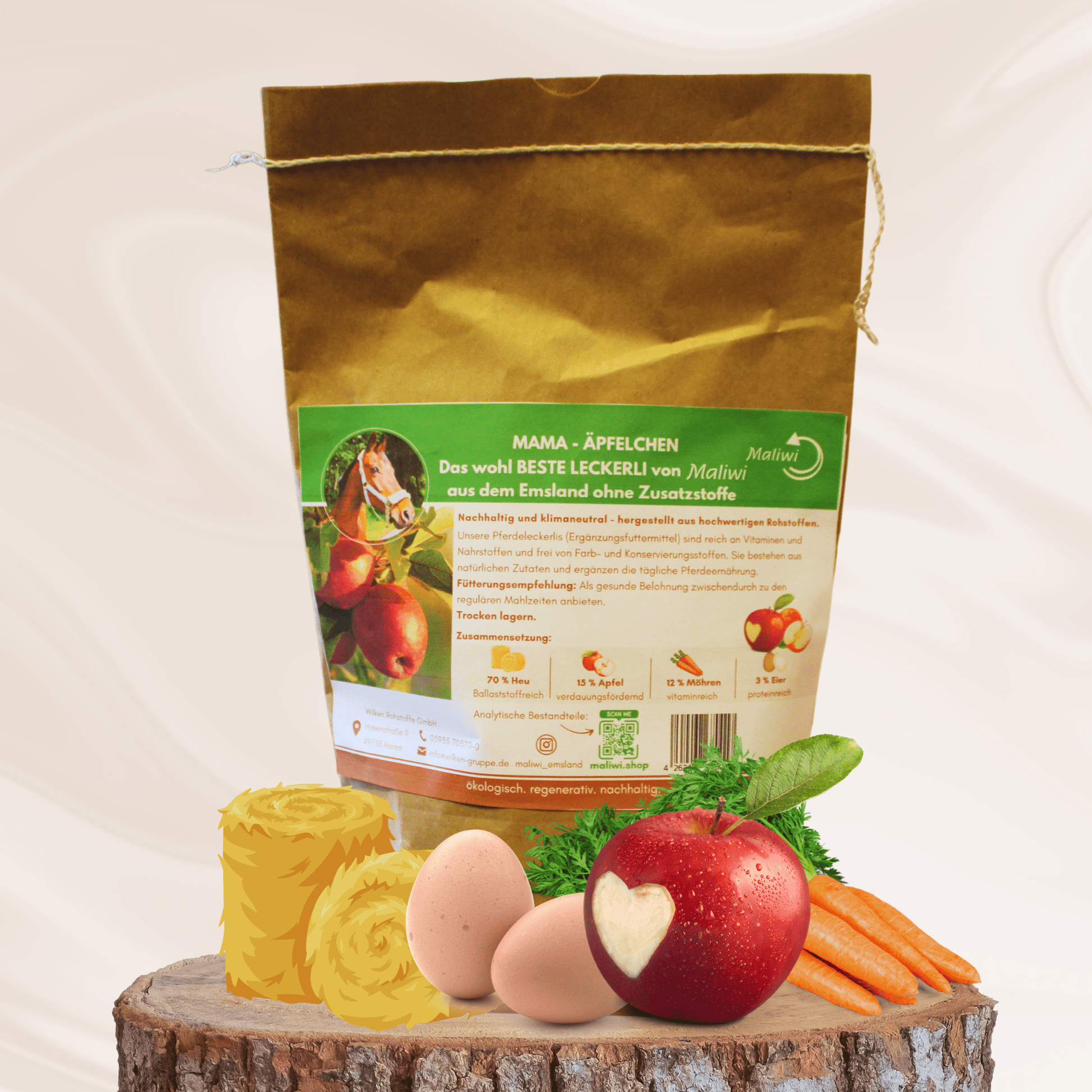Mama Äpfelchen Pferdeleckerli – gesunder Snack mit Apfel, Karotte & Ei – ohne Zusatzstoffe, 2 kg Verpackung