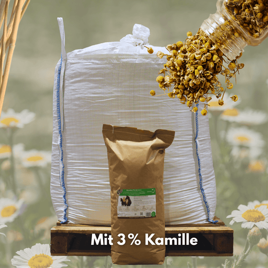 Feldbett – Miscanthus Kamillen - Einstreu 8 mm 500 kg BigBag - Maliwi Shop