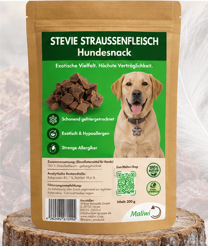 Stevie Straußenfleisch - Exotisch & Hypoallergen I Happen 200 g - Maliwi Shop