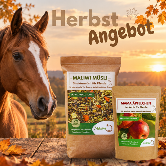 Herbst-Angebot für dein Pferd - Maliwi Müsli 15 kg & Mama Äpfelchen 2 kg