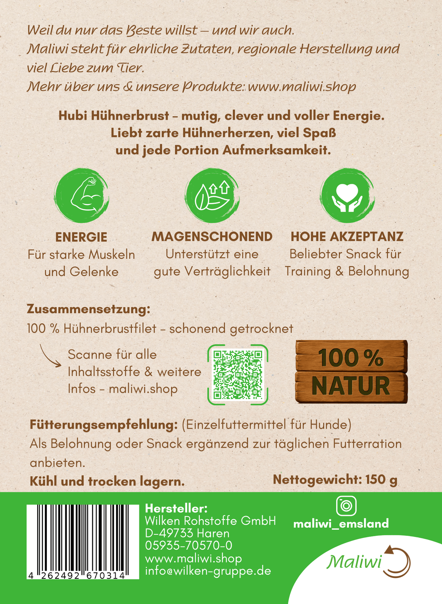 Hubi Hühnerbrust Happen 150 g - Maliwi Shop
