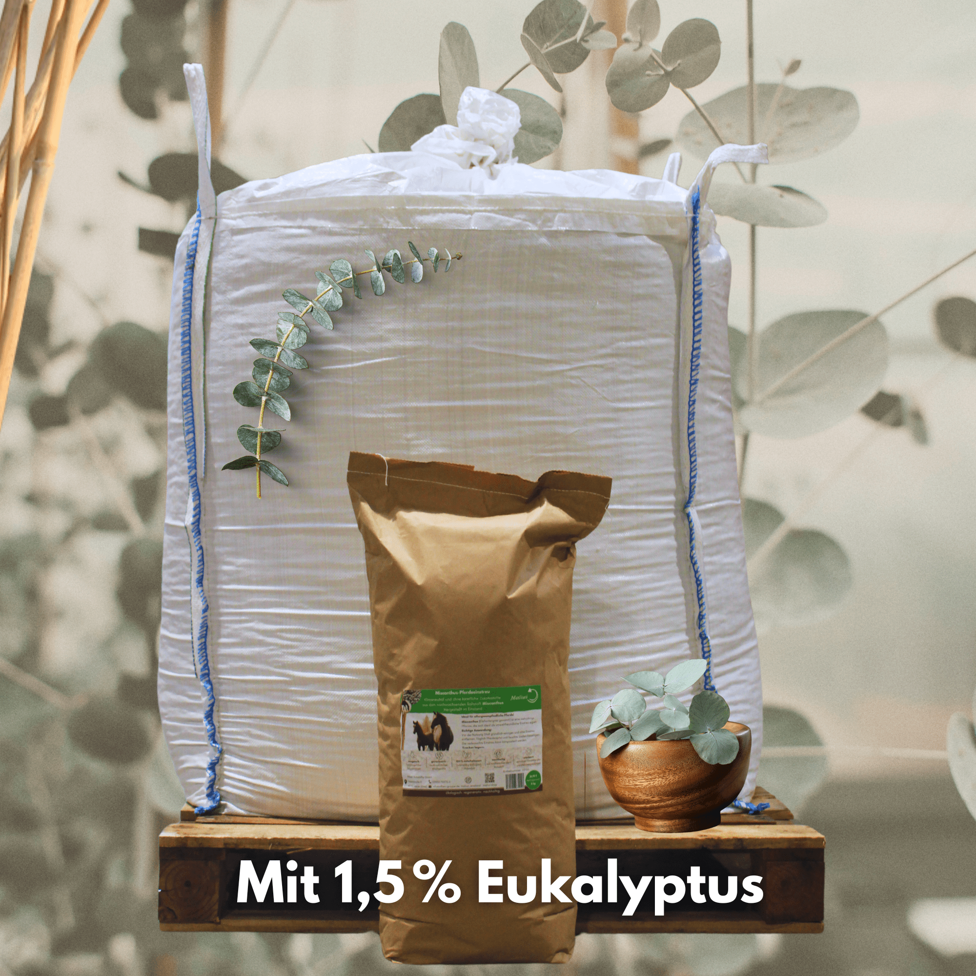 Feldbett – Miscanthus Eukalyptus - Einstreu 8 mm 500 kg BigBag - Maliwi Shop
