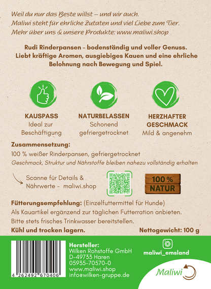 Rudi Rinderpansen - Weißer Rinderpansen 100 g - Maliwi Shop