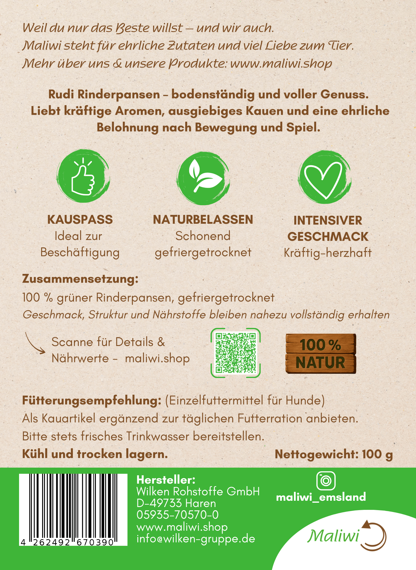 Rudi Rinderpansen - Grüner Rinderpansen 100 g - Maliwi Shop