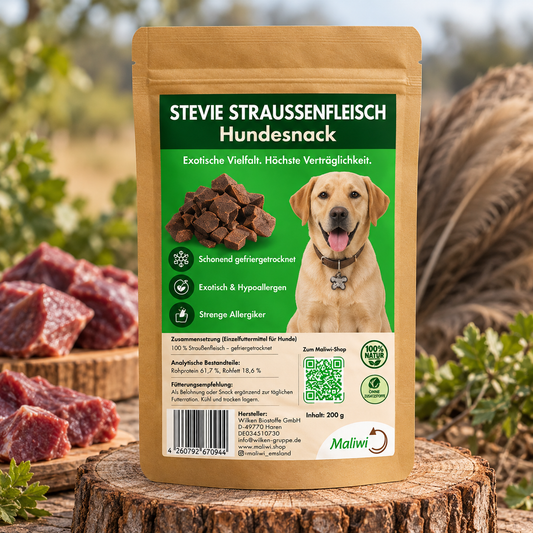 Stevie Straußenfleisch - Exotisch & Hypoallergen I Happen 200 g - Maliwi Shop