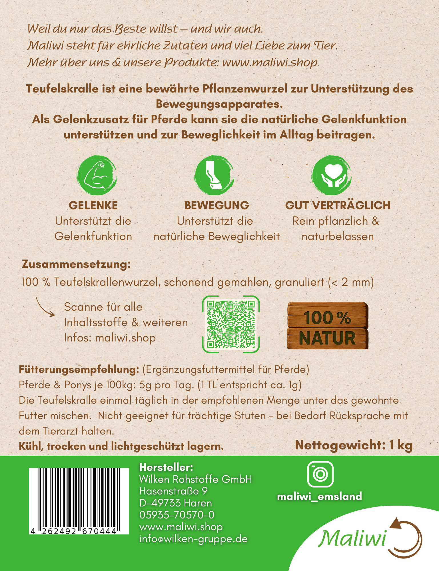 Teufelskralle - Gelenkzusatz 1 kg - Maliwi Shop