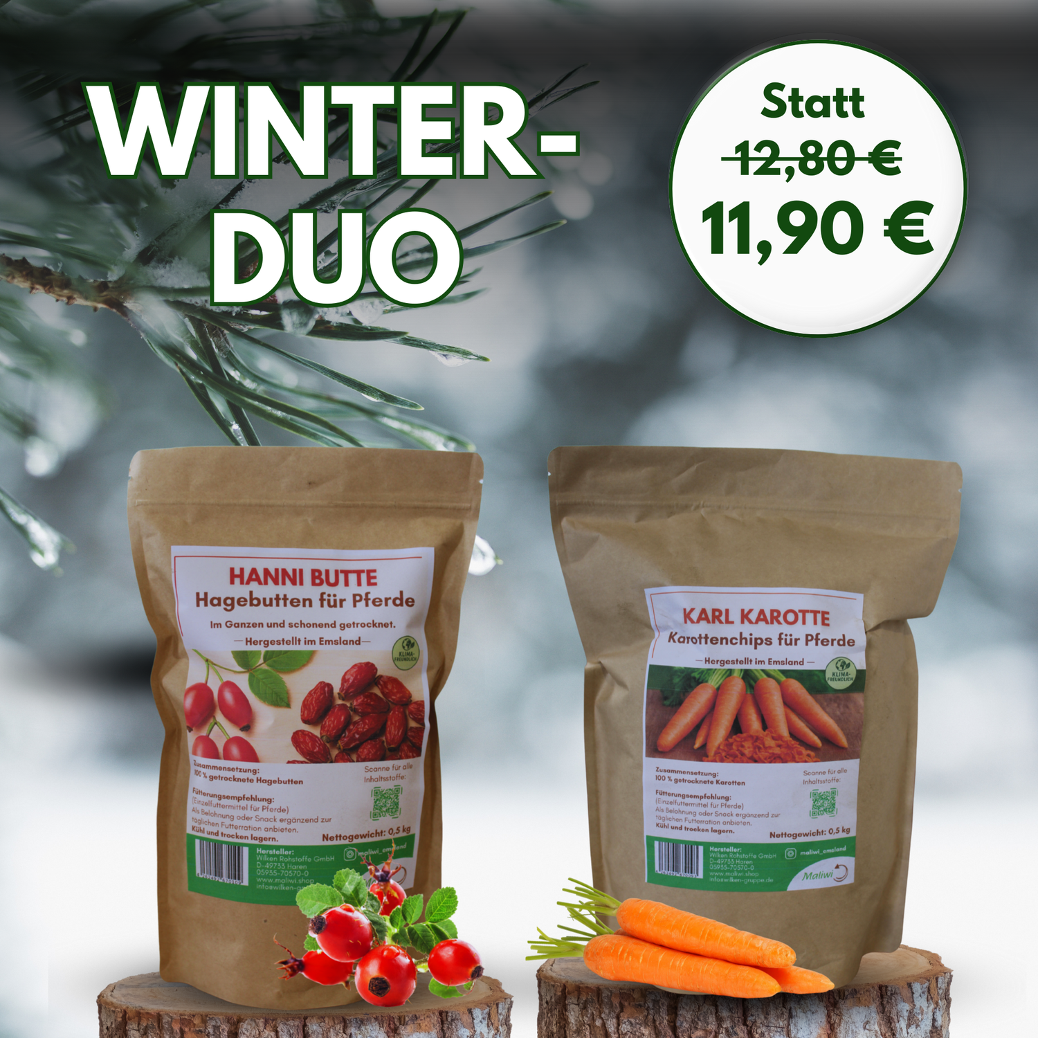 gesunde Pferdeleckerlis: Hagebutte und Möhre - 100 % Natur