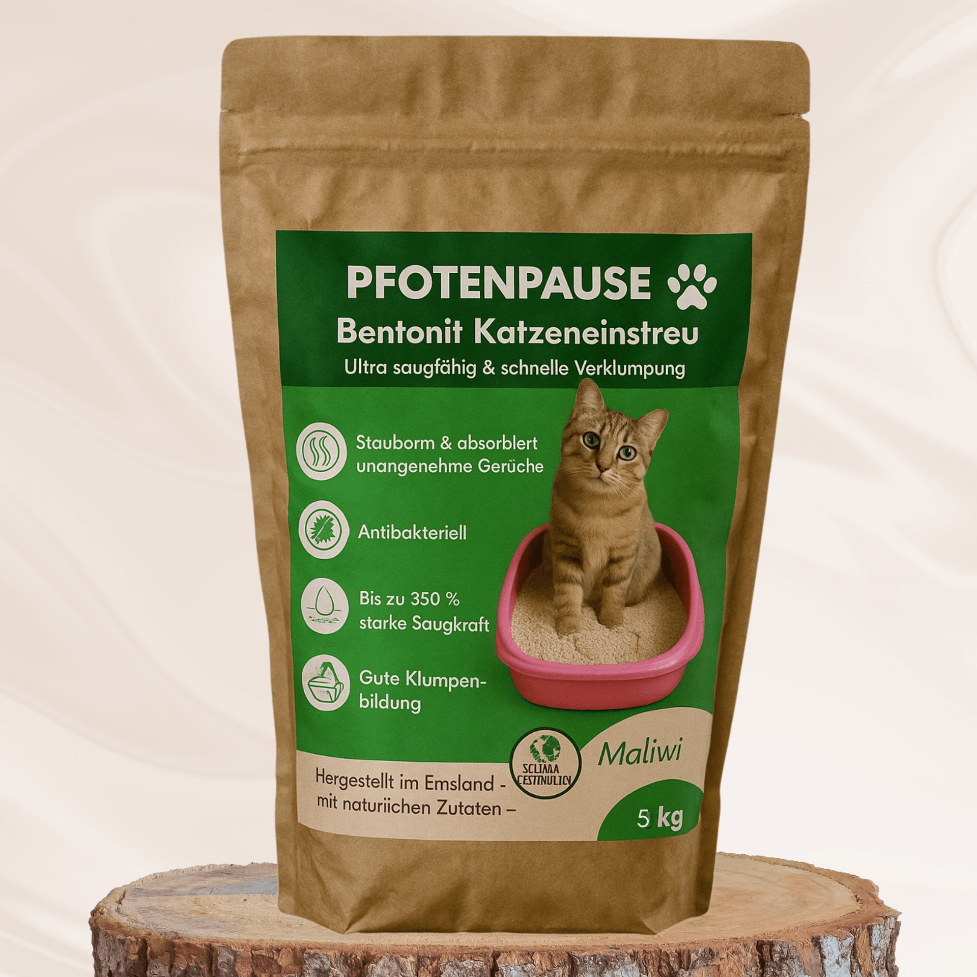 Bentonit Katzenstreu – staubarm, klumpend & ultra saugstark – Maliwi Shop