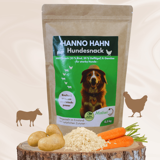 Hanno Hahn Hundesnack mit 20 % Geflügel und 20 % Rind – proteinreicher Kausnack für Hunde 0,5 kg