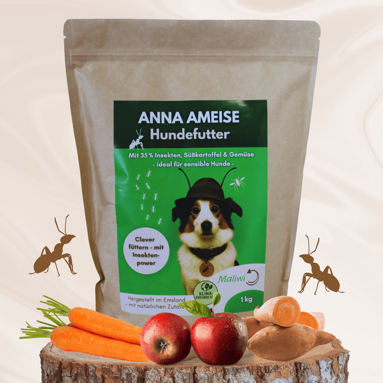 Anna Ameise Hundefutter auf Insektenbasis – hypoallergenes Trockenfutter mit Süßkartoffel & Gemüse 