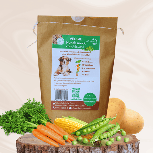 Natürlicher Hundesnack mit 40 % Erbsen, 40 % Möhren, Kartoffeln, Mais & Ei – gesunde Belohnung ohne Zusatzstoffe, 0,5 kg von Maliwi